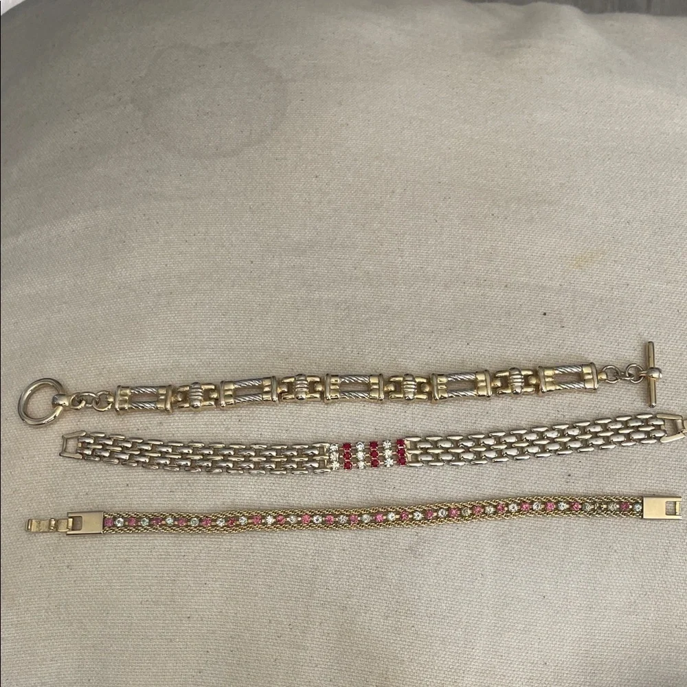 Vintage  Gold-tone and Red Women's 3 Bracelet Set